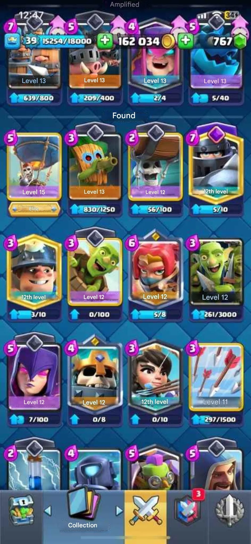 CR607 2 CHAMPIONS EVOLVED MEGA KNIGHT HUNTER 767 GEMS 161K GOLD 19 LEGENDARY 114 CARDS ARENA 24 6744 TROPHIES